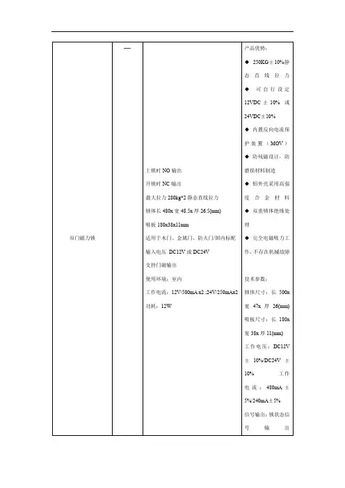 多奥双门磁力锁规格书