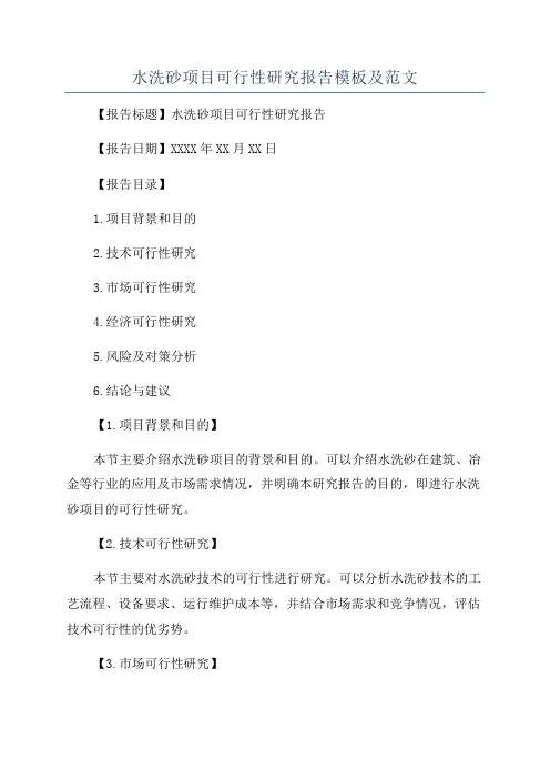 水洗砂项目可行性研究报告模板及范文