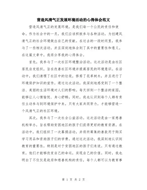 营造风清气正发展环境活动的心得体会范文
