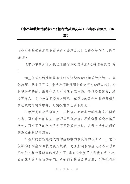 《中小学教师违反职业道德行为处理办法》心得体会范文(16篇)