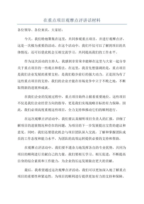 在重点项目观摩点评讲话材料