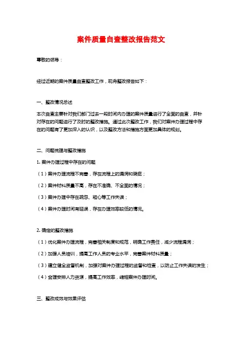案件质量自查整改报告范文