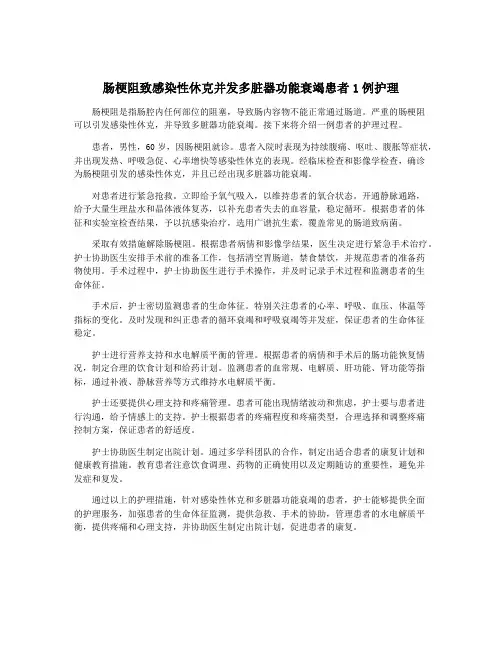 肠梗阻致感染性休克并发多脏器功能衰竭患者1例护理