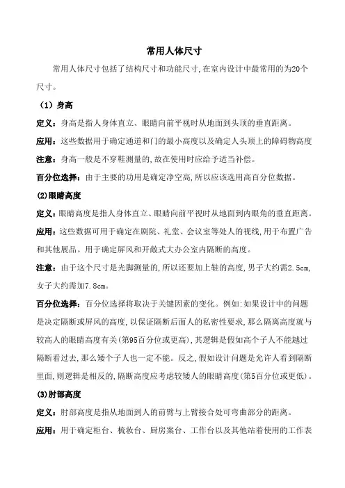 常用人体尺寸