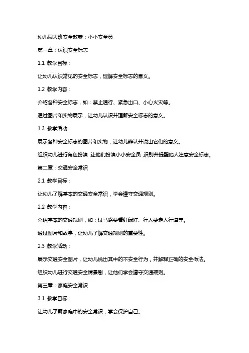 幼儿园大班安全教案：小小安全员