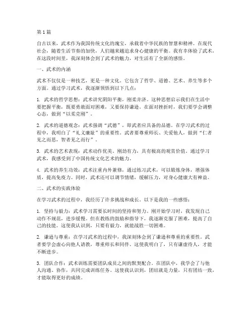 体验武术感悟心得体会(3篇)