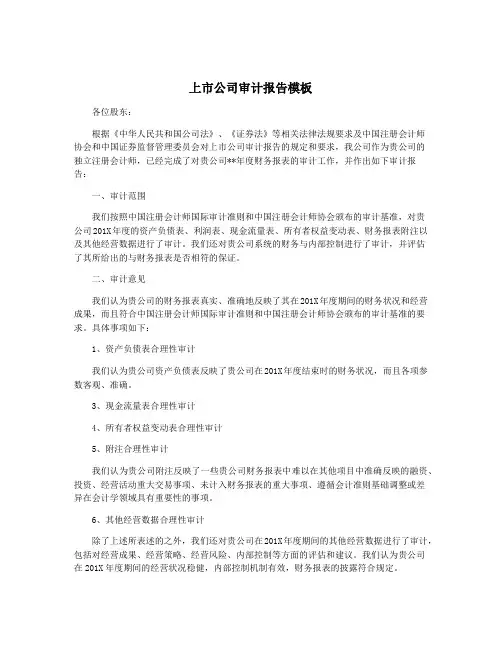 上市公司审计报告模板