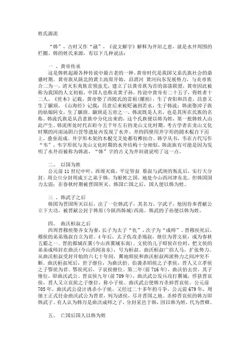 韩姓起源