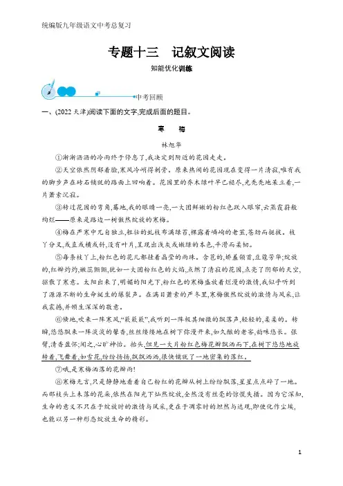 统编版九年级语文中考总复习专题13 记叙文阅读(含答案)