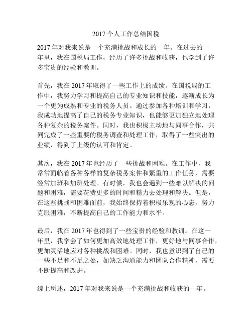 2017个人工作总结国税