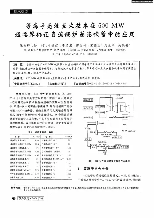等离子无油点火技术在600MW超临界机组直流锅炉蒸汽吹管中的应用
