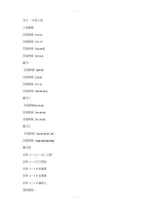 人教版小学语文目录(1-6年级)