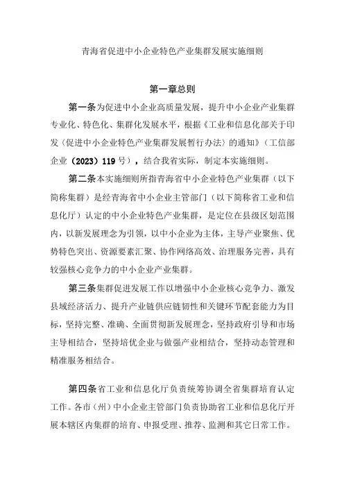 青海省促进中小企业特色产业集群发展实施细则
