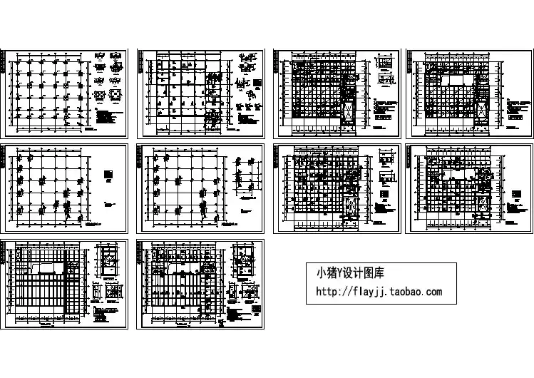 详细的一套3层框架办公楼结构CAD设计图，10张