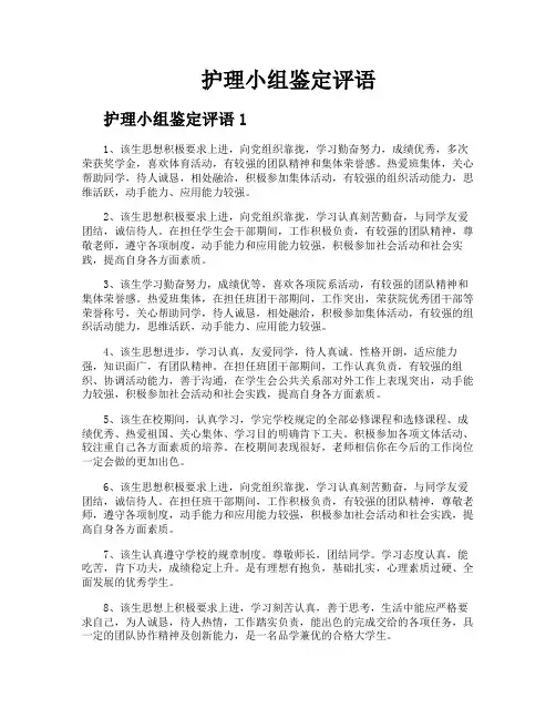 护理小组鉴定评语