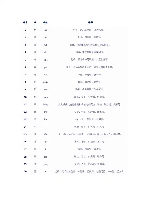 六年级上册课后生字表