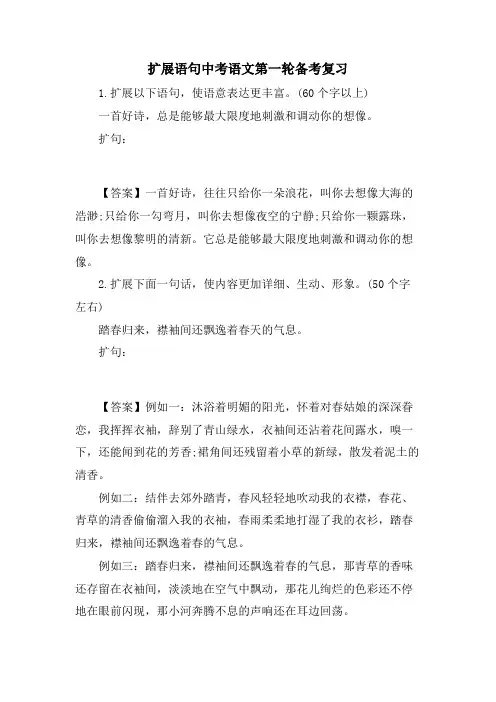 扩展语句中考语文第一轮备考复习