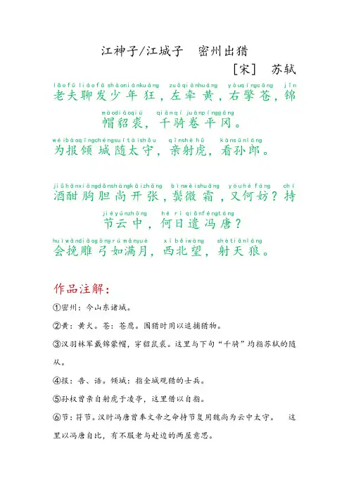 《江神子.江城子密州出猎》九年级语文下册古诗词赏析