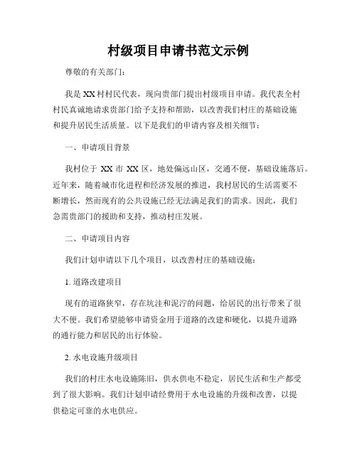 村级项目申请书范文示例