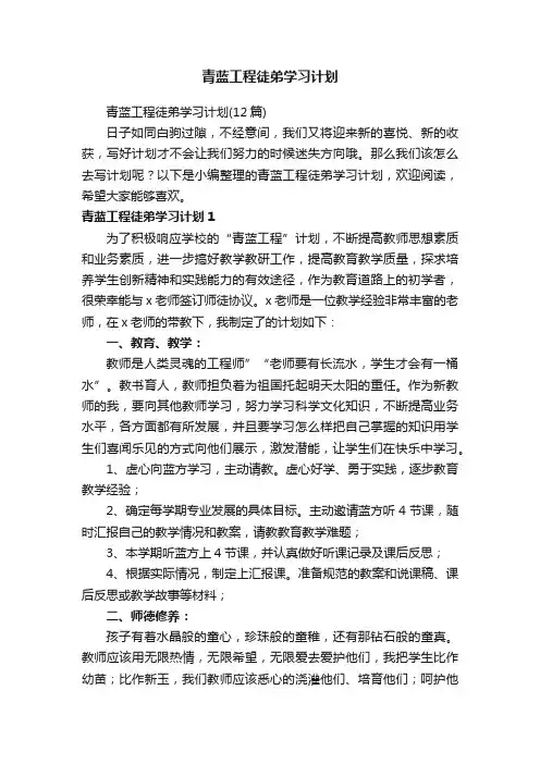 青蓝工程徒弟学习计划（12篇）