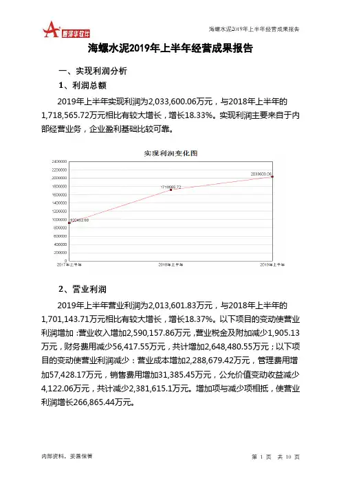 海螺水泥2019年上半年经营成果报告