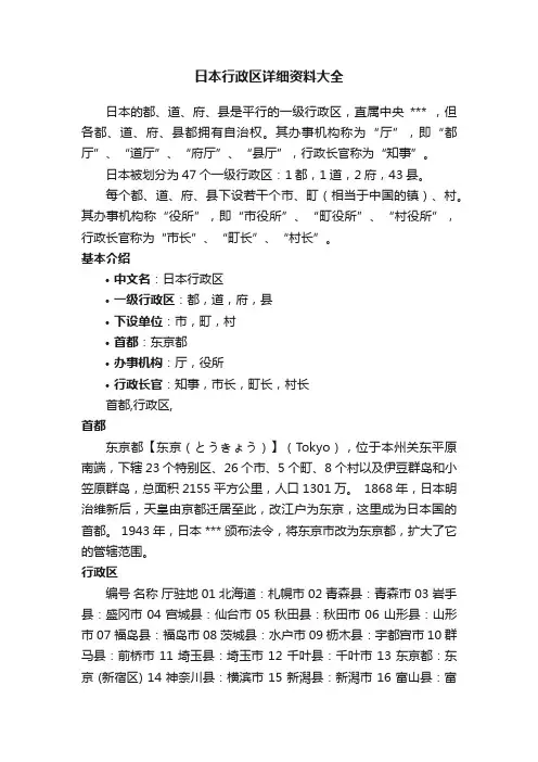 日本行政区详细资料大全