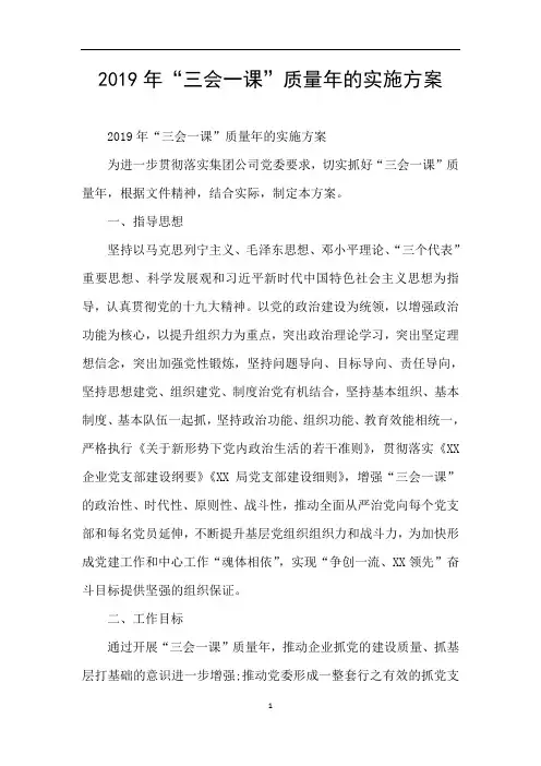 2019年“三会一课”质量年的实施方案