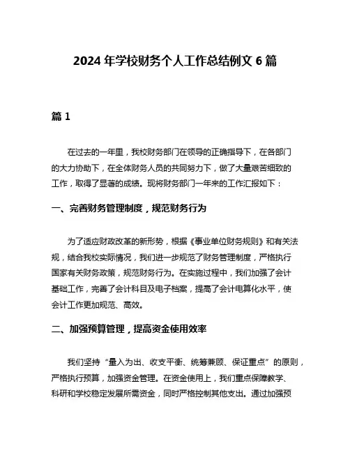 2024年学校财务个人工作总结例文6篇