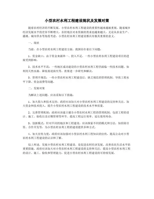 小型农村水利工程建设现状及发展对策