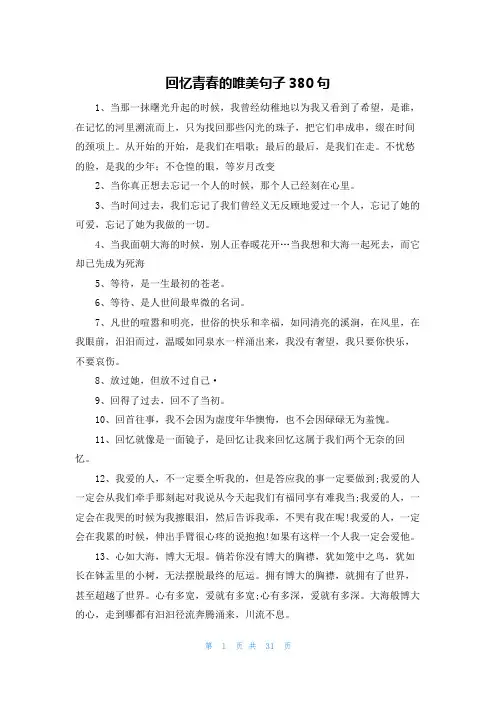 回忆青春的唯美句子380句