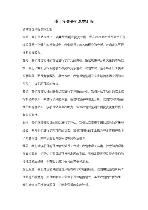 项目投资分析总结汇报