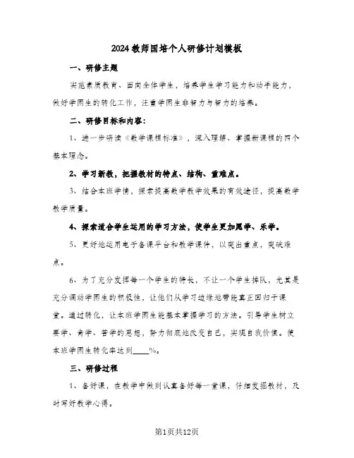 2024教师国培个人研修计划模板(5篇)