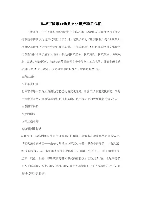 盐城市国家非物质文化遗产项目包括