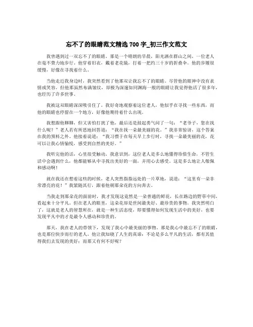 忘不了的眼睛范文精选700字_初三作文范文