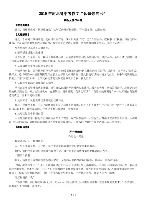 2019年河北省中考作文“认识你自己”解析及佳作示例