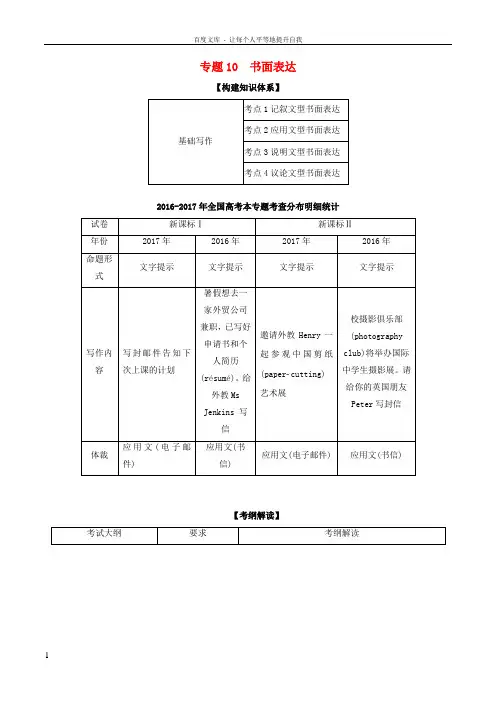 2018年高考英语二轮复习专题10书面表达讲含解析201803071149