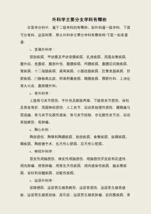 外科学主要分支学科有哪些