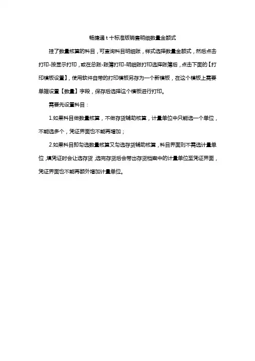 畅捷通t十标准版销售明细数量金额式