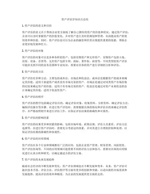 资产评估学知识点总结