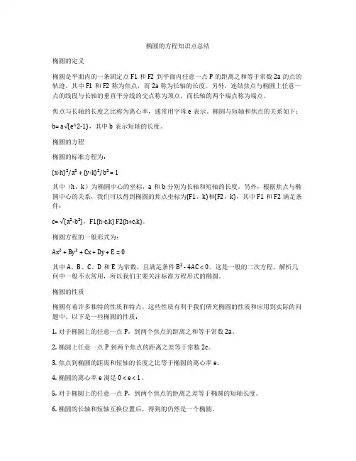 椭圆的方程知识点总结