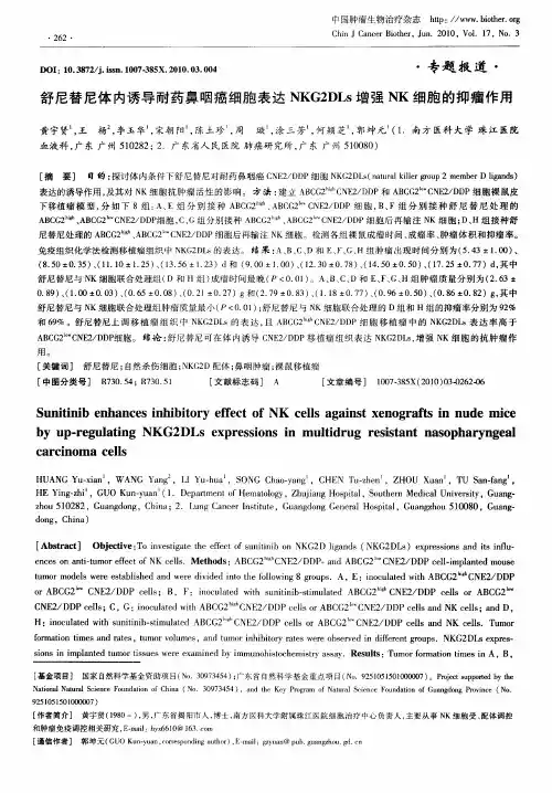 舒尼替尼体内诱导耐药鼻咽癌细胞表达NKG2DLs增强NK细胞的抑瘤作用