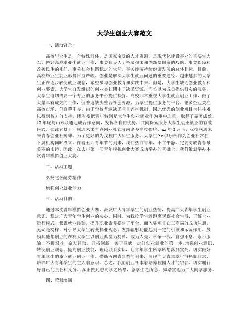 大学生创业大赛范文