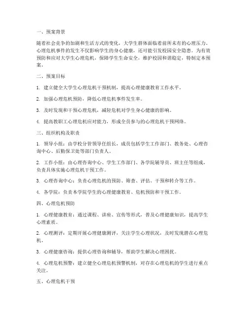 大学生心里危机干预工作预案