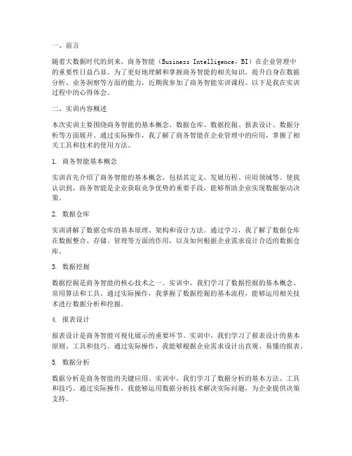 商务智能实训报告心得