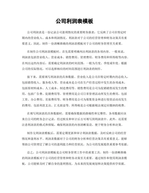 公司利润表模板