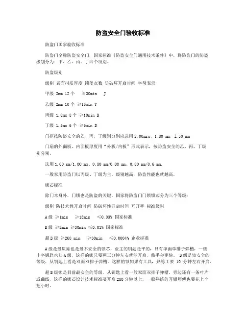 防盗安全门验收标准
