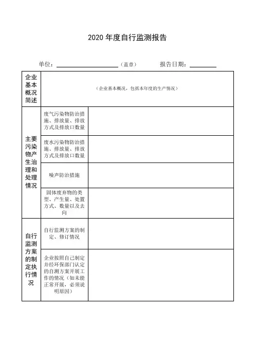 2020年度自行监测年度报告