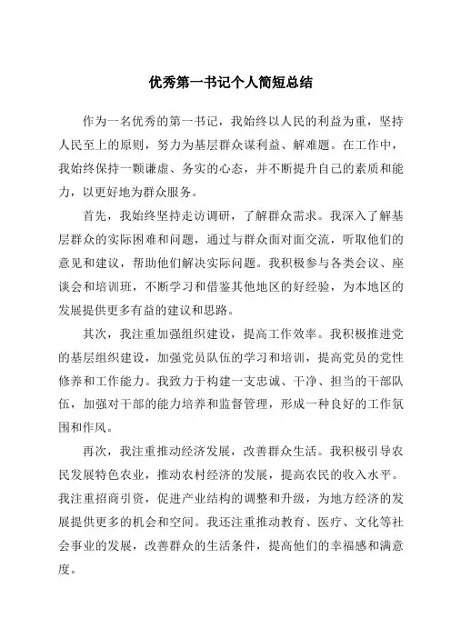 优秀第一书记个人简短总结