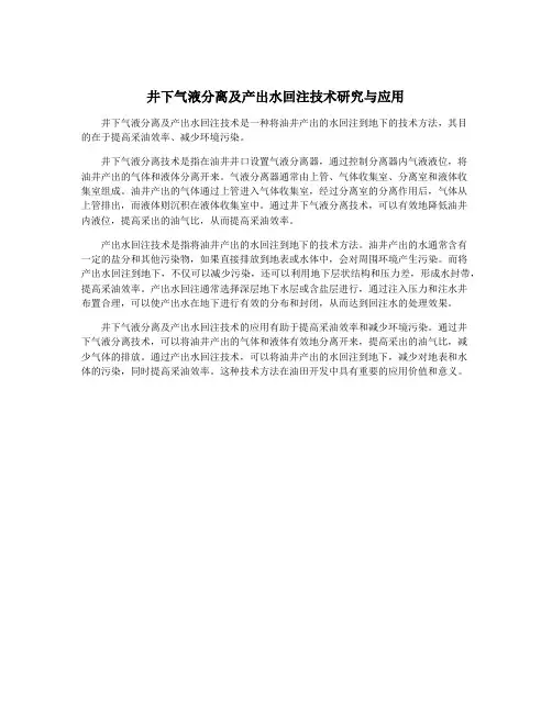 井下气液分离及产出水回注技术研究与应用