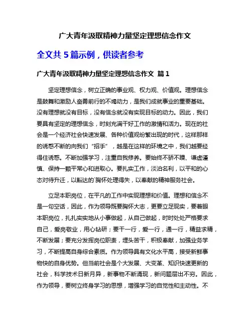 广大青年汲取精神力量坚定理想信念作文
